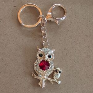 Elegant Owl Keychain with Red Accents